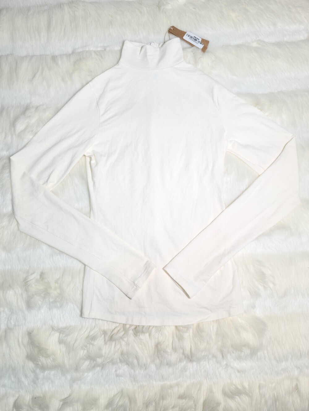 SKIMS Cotton Jersey Turtleneck Half Zip Top Stretch White Marble Women Small NEW